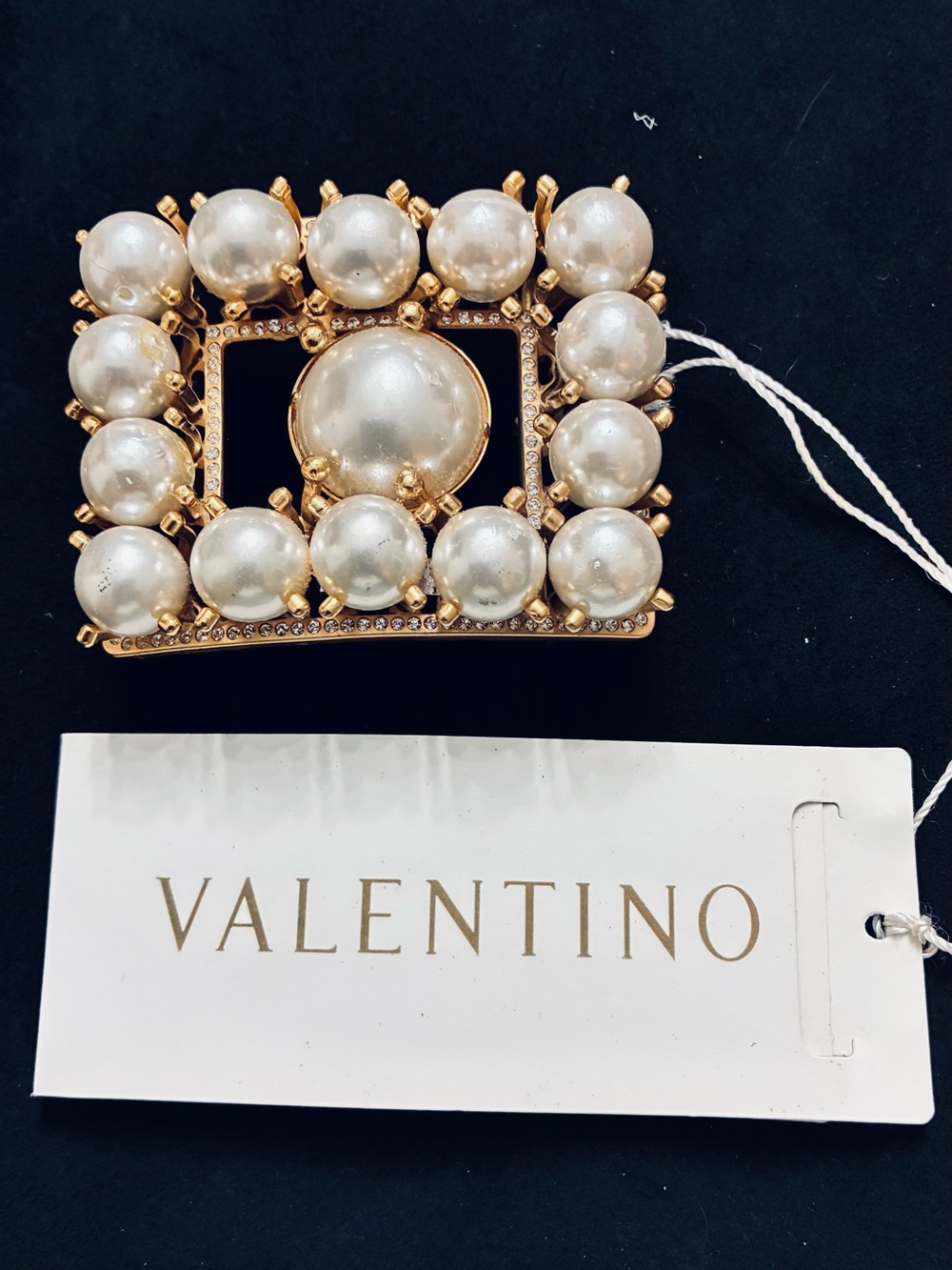 Valentino Gold-Tone Pearl Square Belt buckle and belt